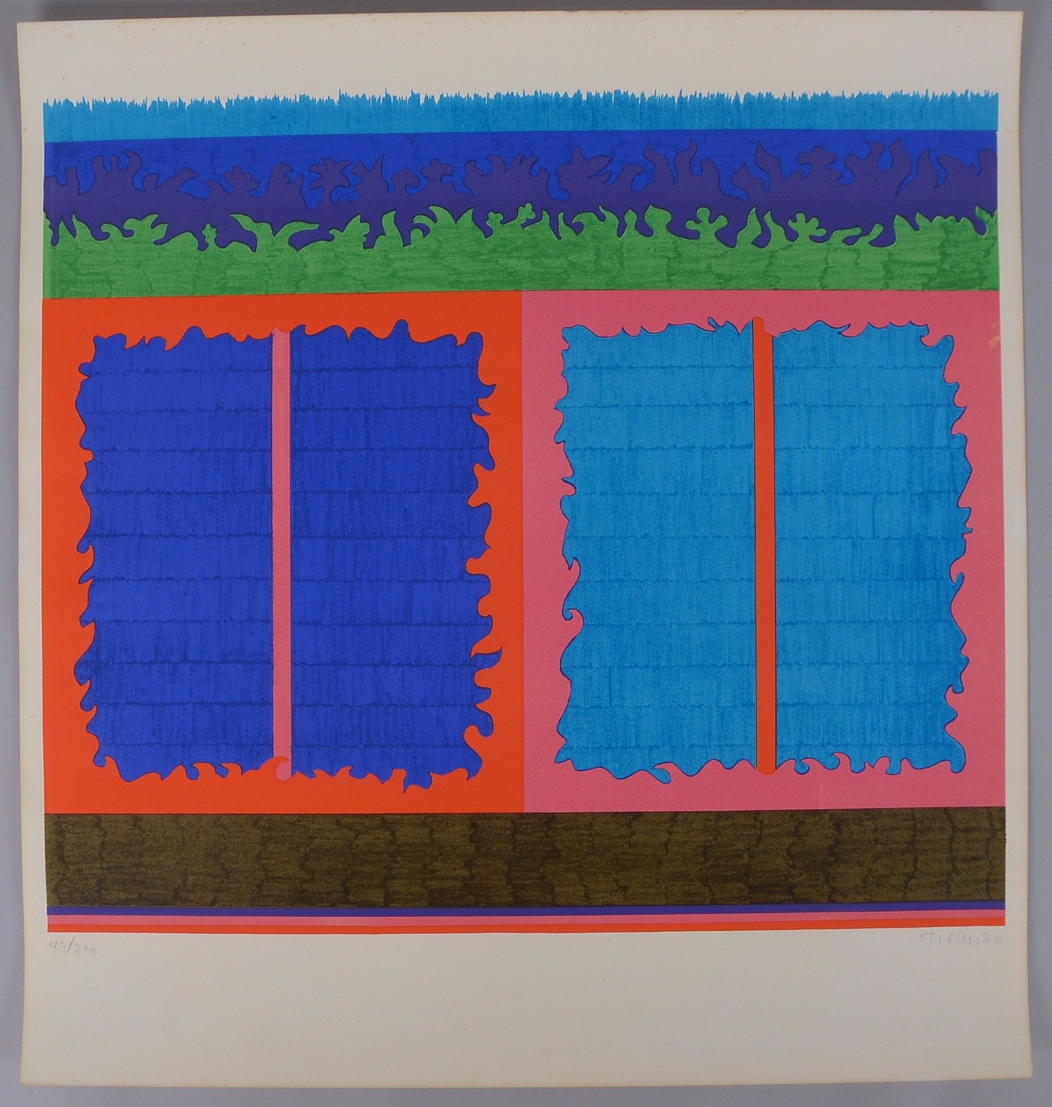 Trökes, Heinz, 'Zwei Fenster', Farbsiebdruck/Bütten, Aufl. '47/200', bleisign./dat.