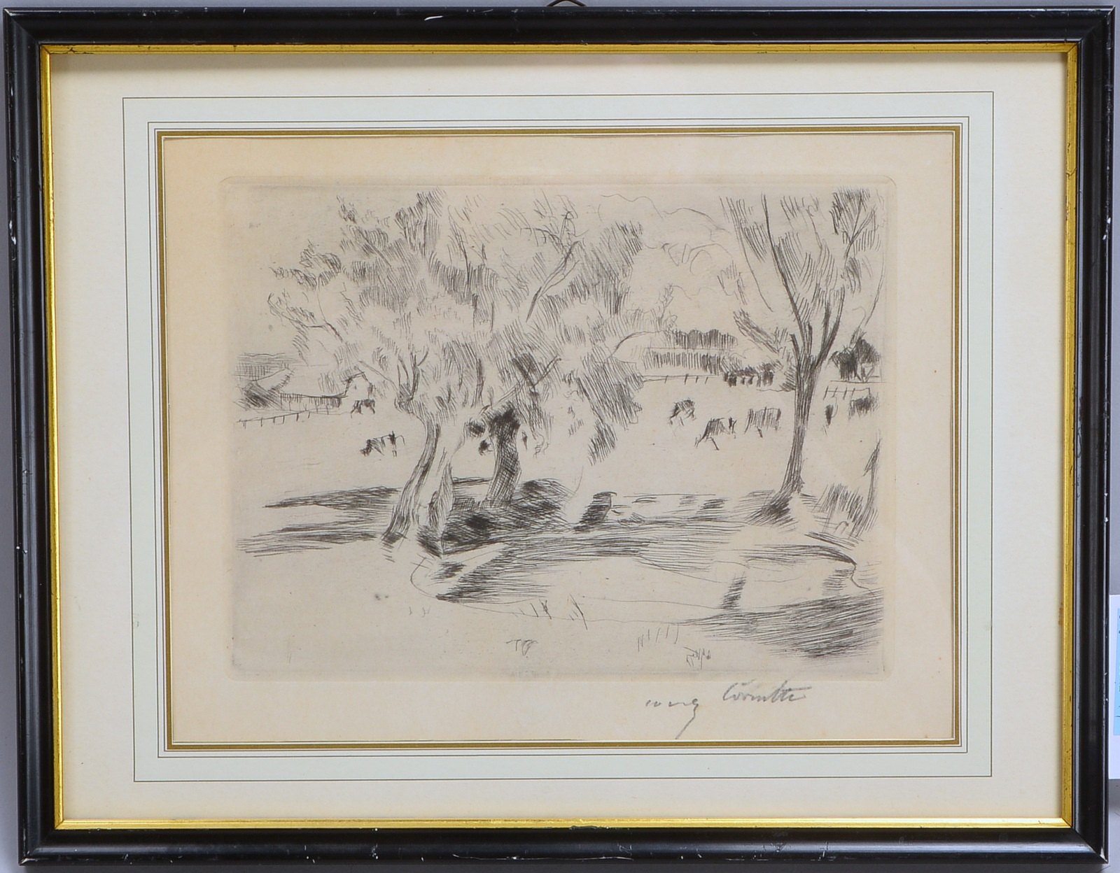 Corinth, Lovis, 'Drei Bäume', Radierung, bleisign., hinter Glas; Rahmenmaße 25 x 32 cm
