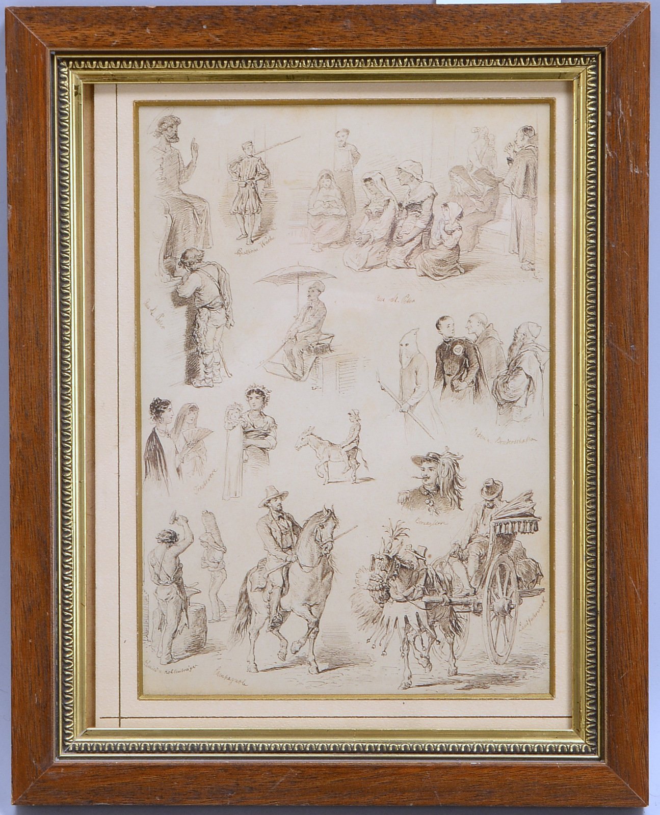 Histor. Federzeichnung (um 1880), 'Studie versch. Alltagsberufe', bez., unsign.
