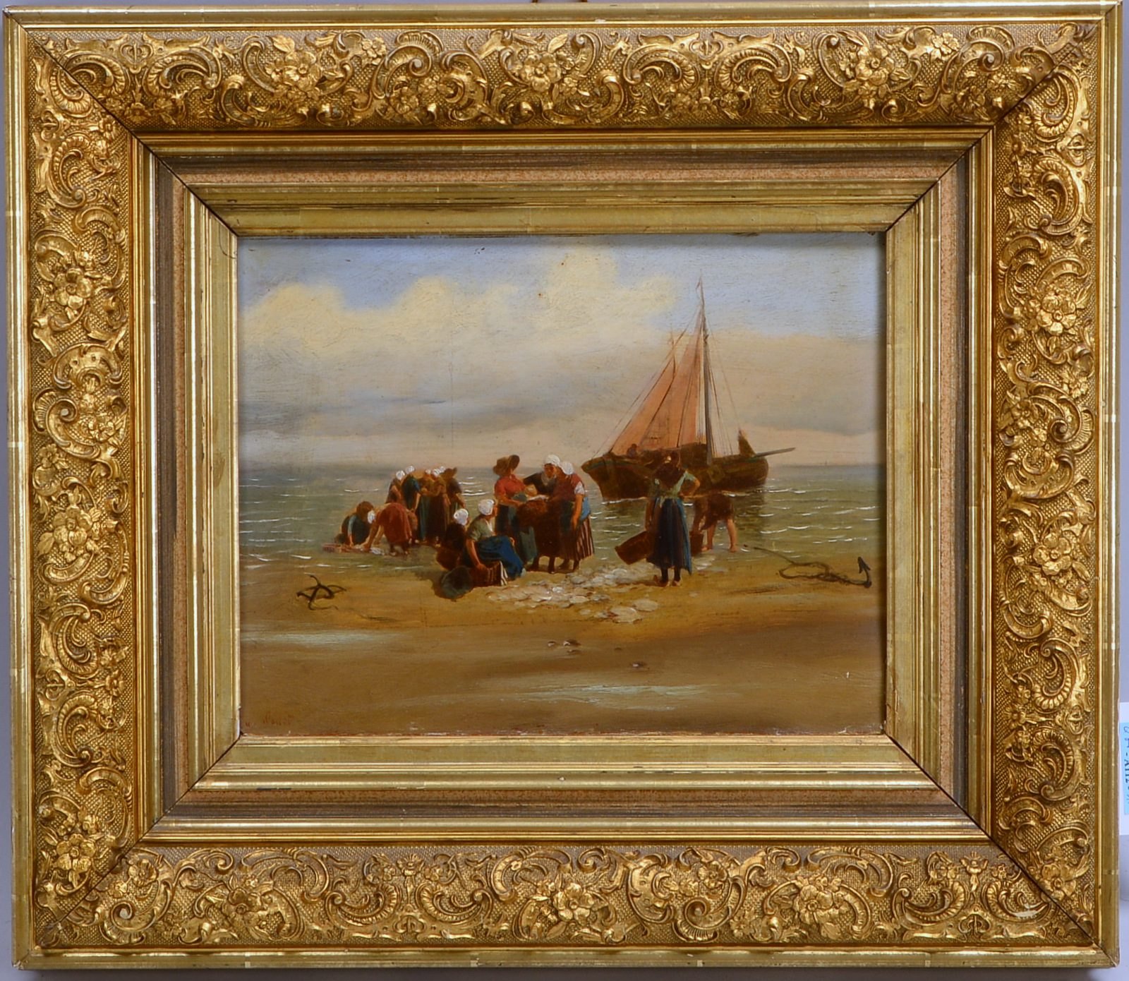 Gemälde, 'Krabbenfischer', Öl/Holz, unten li. sign.; Rahmenmaße 39 x 45 cm