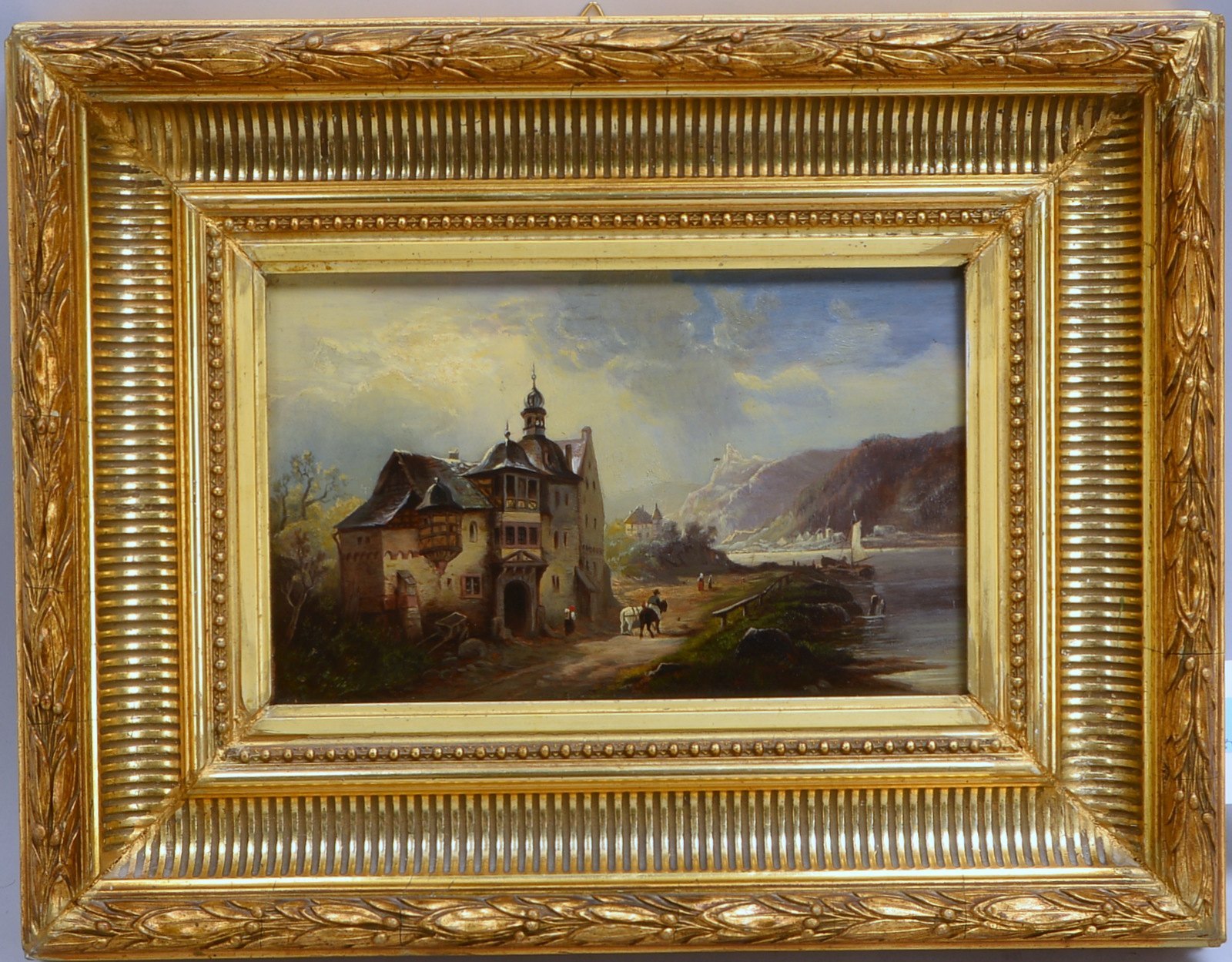 Gemälde, 'Schänke in der Normandie', Öl/Holz, unsigniert; Rahmenmaße 34 x 45 cm