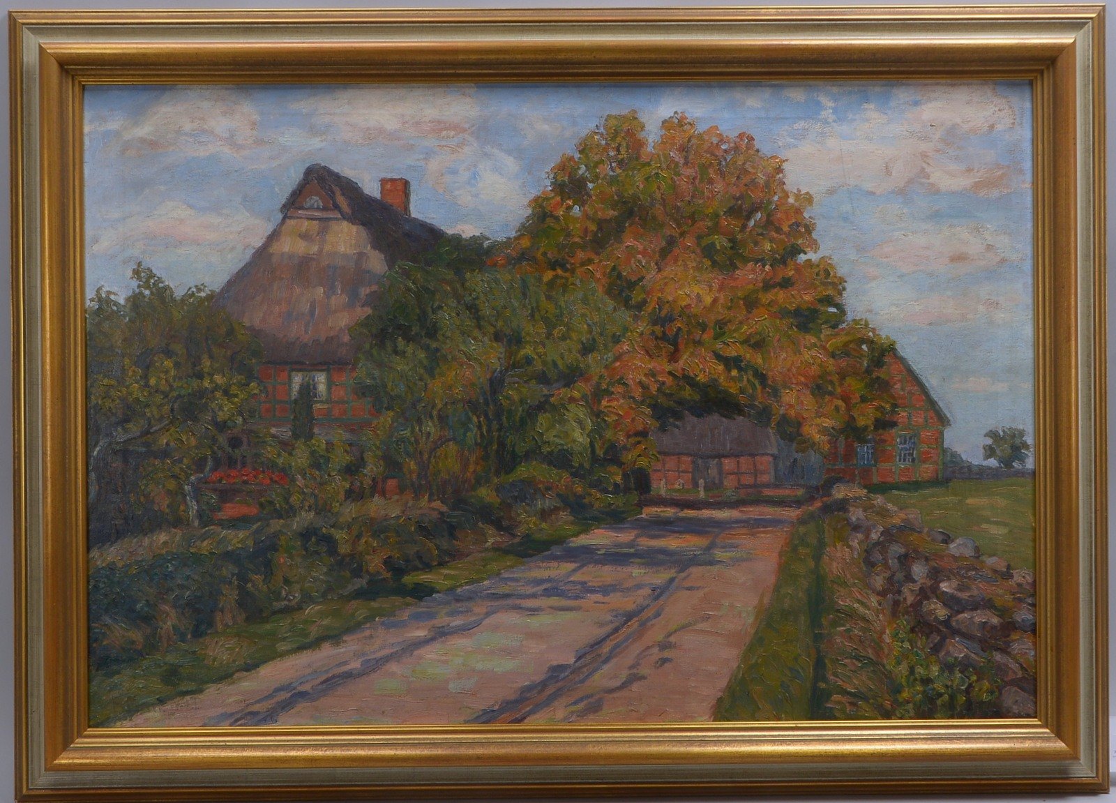 Meyer, Emmy, 'Gehöft in Giehle', Öl/Lw, unten li. sign.; Rahmenmaße 78 x 108 cm