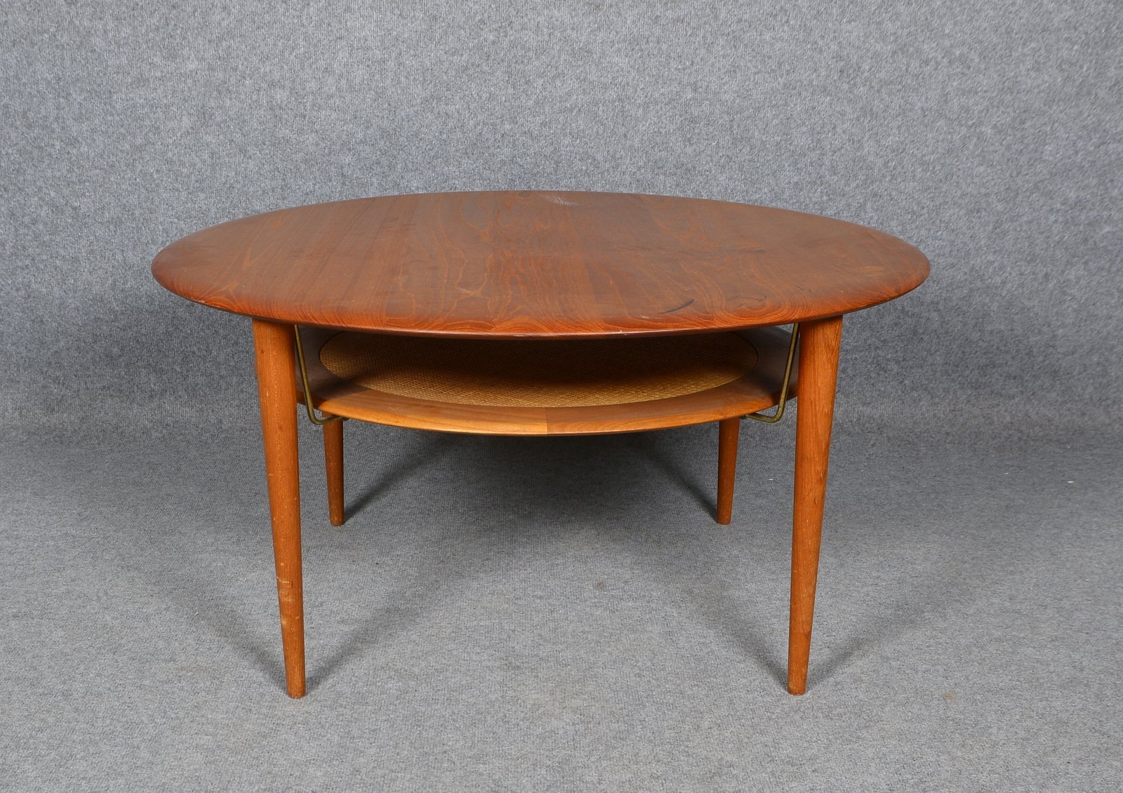 France & Søn/DK, Couchtisch, Teakholz, 2x Ebenen/1x Rattan, Entw. Hvidt & Mølgaard