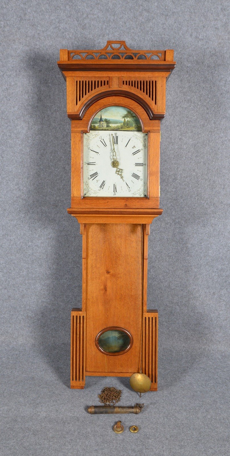 Wanduhr/Friesenuhr, Eichengehäuse, Messing-Räderwerk mit Schlag auf Glocke