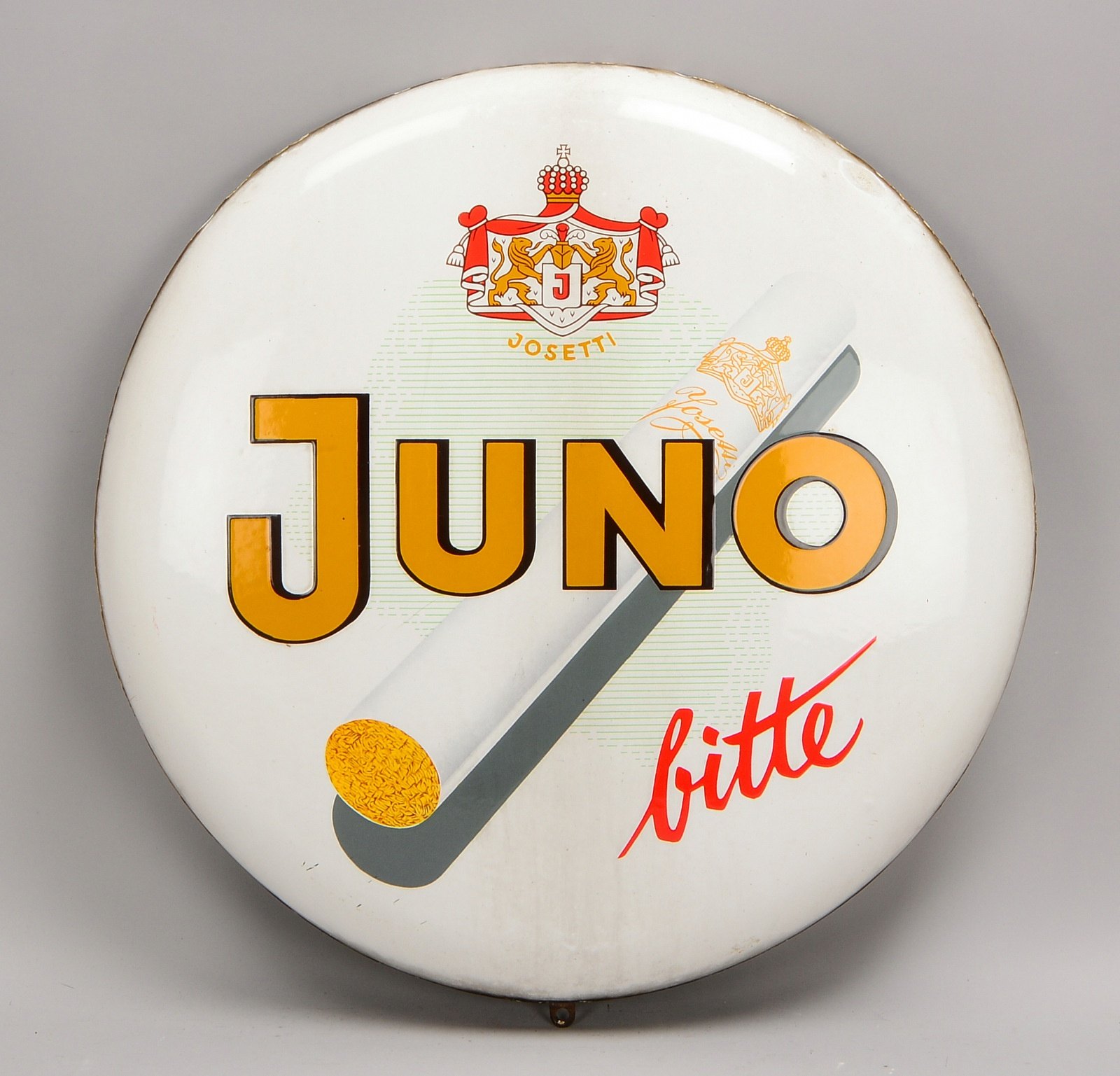 Werbeschild (1950er Jahre), Emaille, 'Juno bitte - Josetti-Zigaretten'