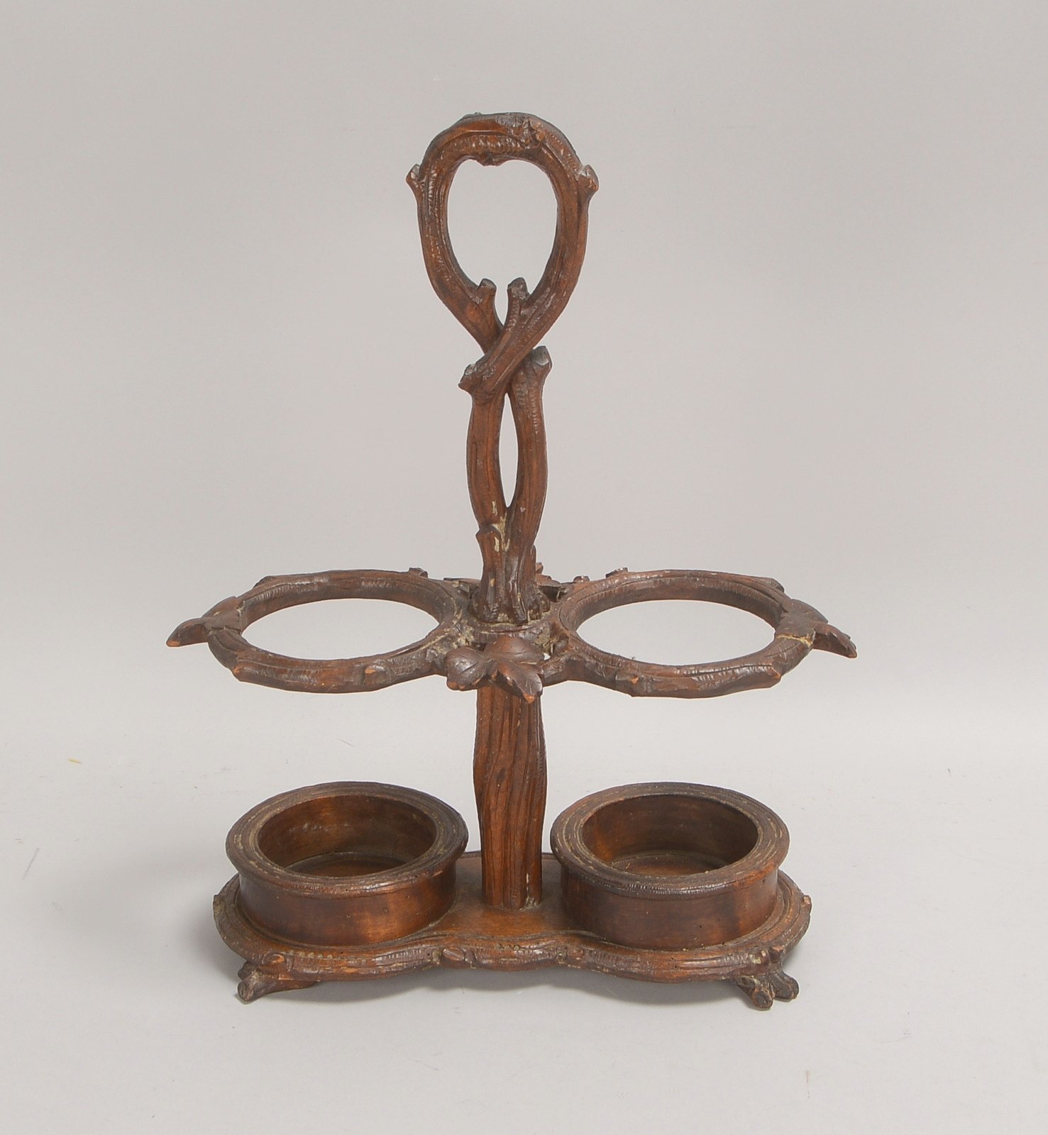Flaschenhalter, Holz, in vegetabiler Gestaltung, für 2x Flaschen; Höhe 39 cm