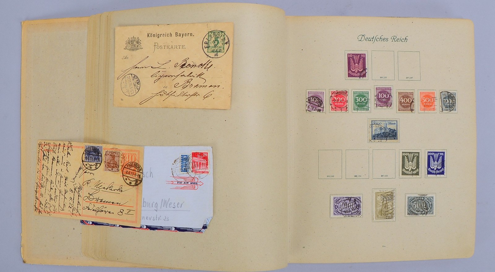 Briefmarken: 'D.R.', ab ca. 1882 - ca. 1945, im Borek-Album, mit alten Korresp.
