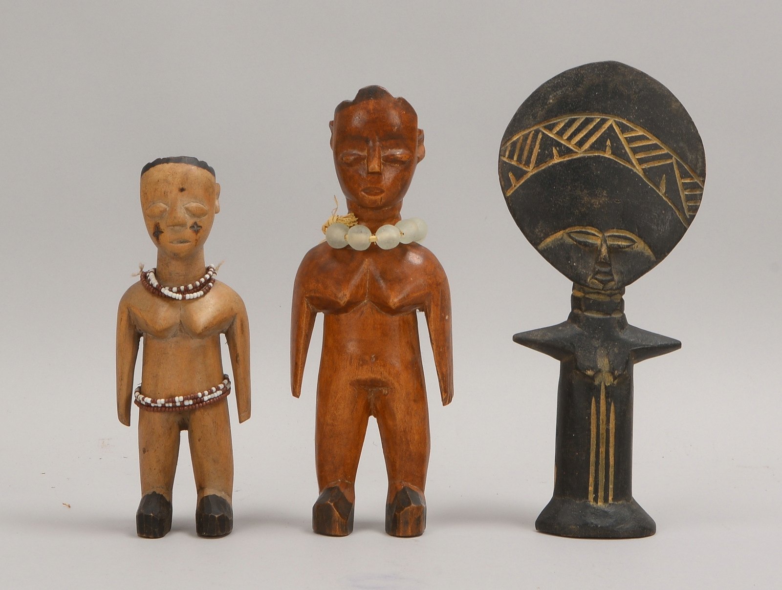 3 Holzfiguren (Togo/Ghana), untersch. 'Fruchtbarkeitsfiguren' der Ewe/Ashanti