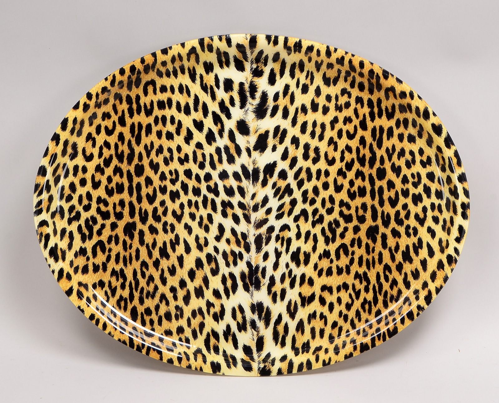 Designer-Serviertablett, oval, Plastik/Kunststoff, Leoparden-Optik; Maße 49 x 62 cm