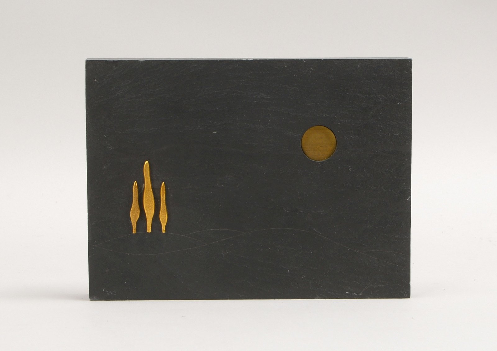 Börner, Klaus, Künstler-Reliefobjekt, 'Landschaft', Bronze/Schiefer; Maße 15 x 20 cm