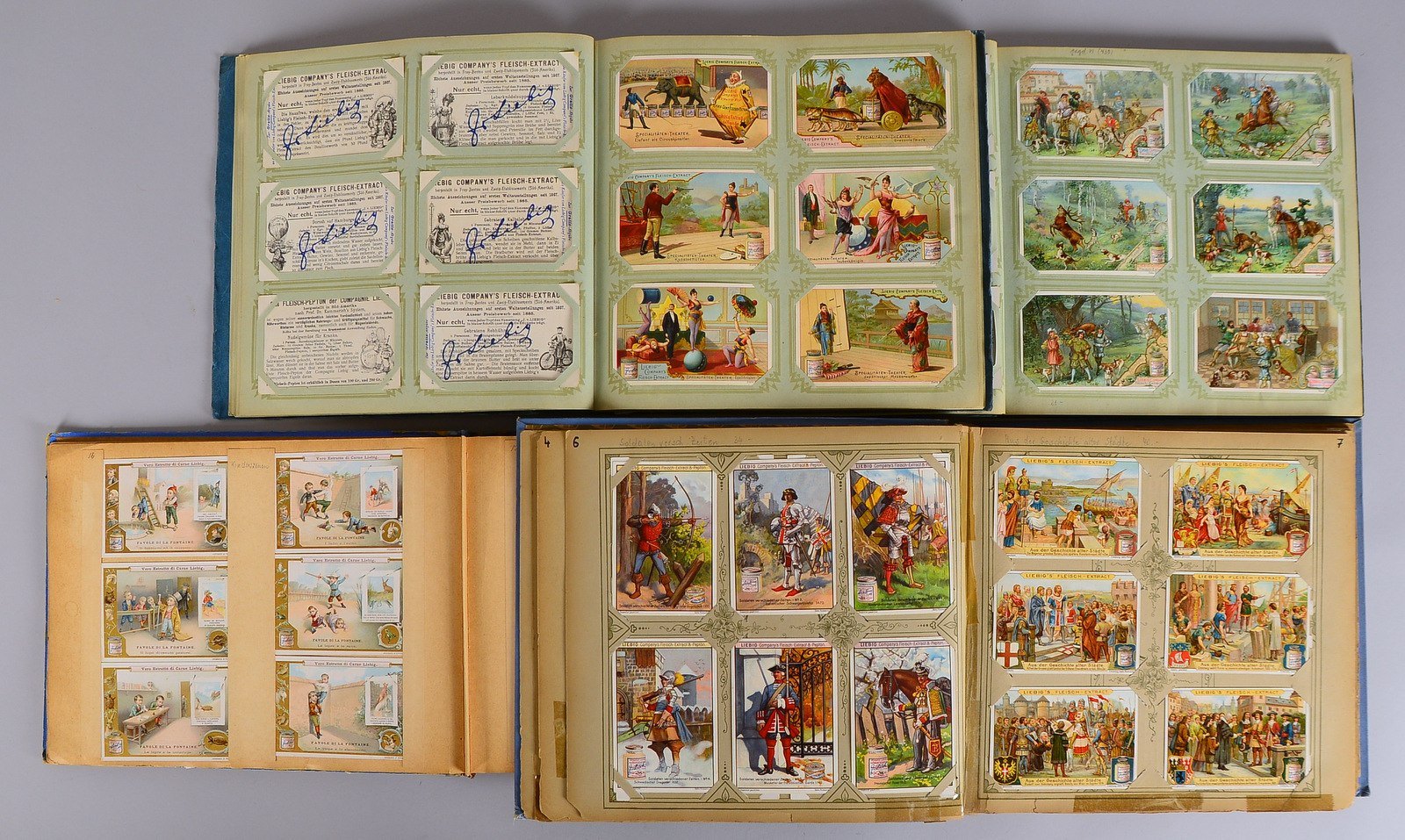 Liebig-Sammelbilder (um 1900), farbig lithogr./versch. Themen - fast 900/4x Alben