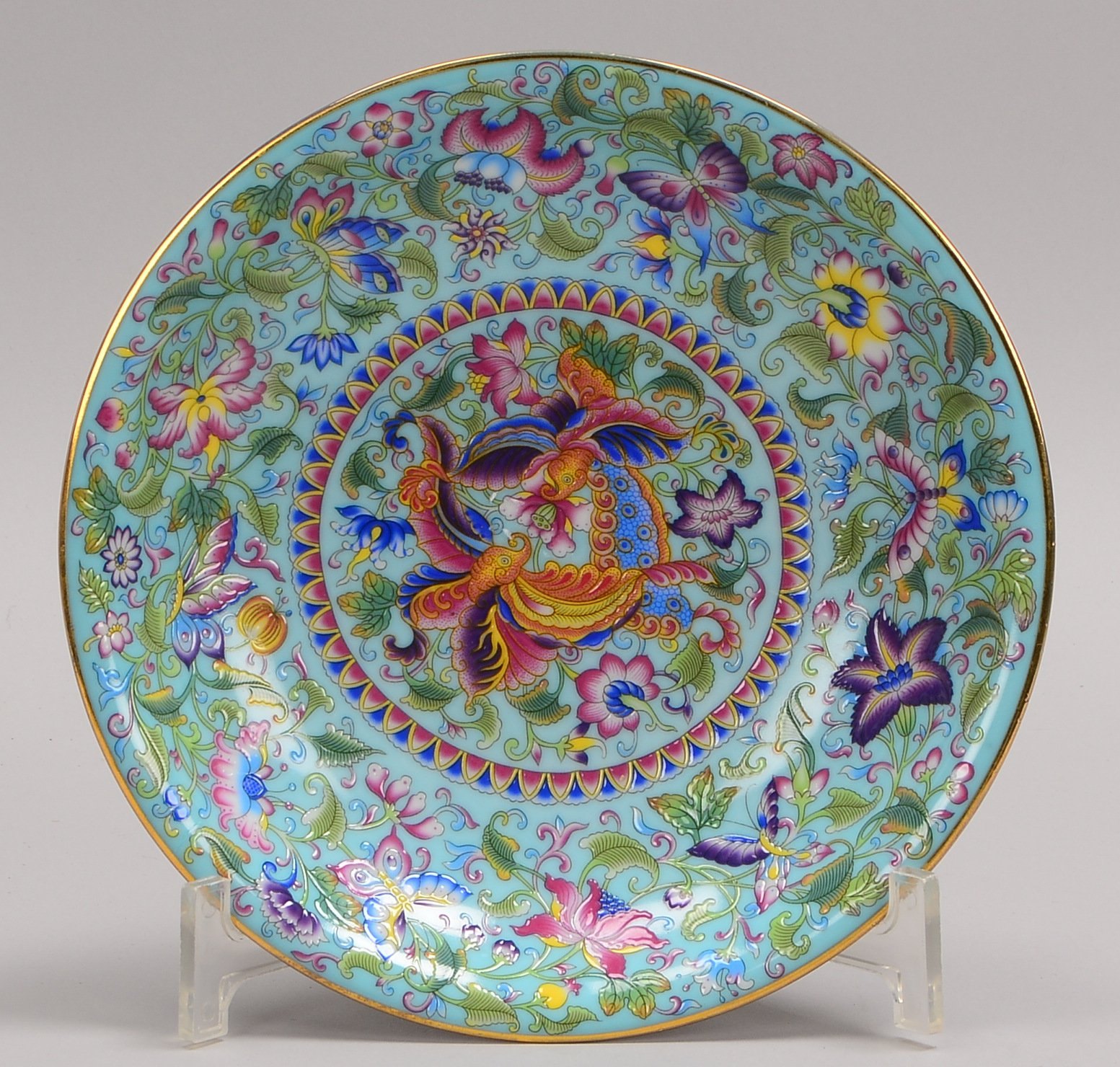 Schale, Porzellan, mit polychromer floraler Malerei, im Boden gem.; Ø 19,5 cm