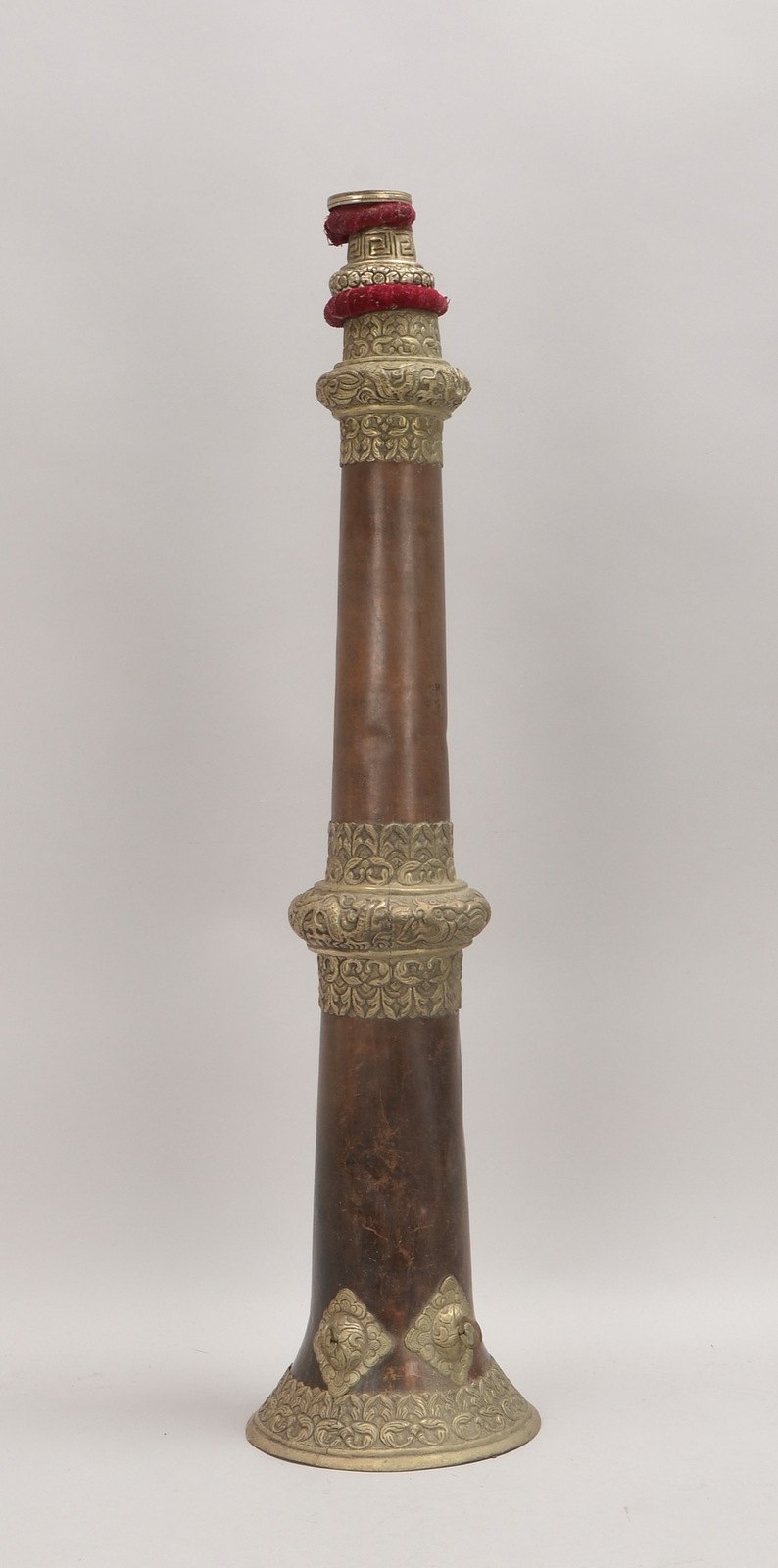 Blashorn., sog. Dungchen, Kupfer/geprägtes Blech, ausziehbar; Länge 70/157 cm