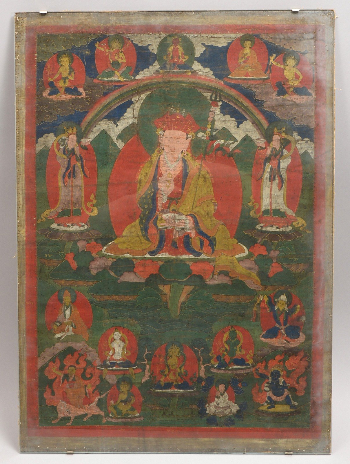 Thangka (Tibet), buddhist. Darstellung, Tempera auf Leinwand; Maße 70 x 50 cm