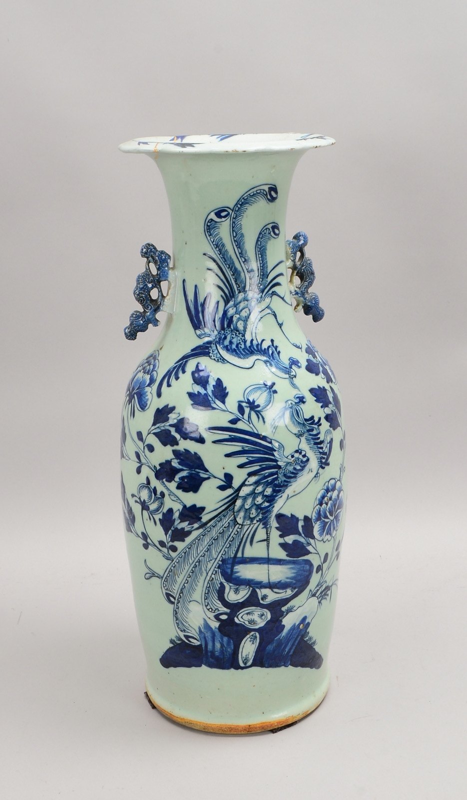 Vase, ovoider Korpus, Unterglasurmalerei in Blau, 2x Handhaben; Höhe 59 cm