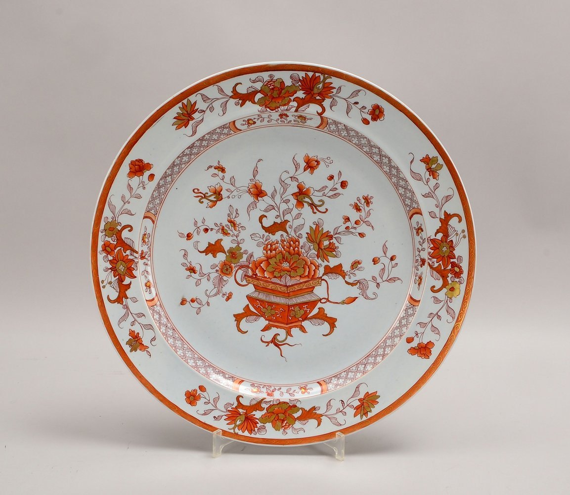 Herend/Moritz Fischer, gr. Teller, rote Bemalung, monogr. 'MF', unterseitig gemarkt; Ø 43 cm
