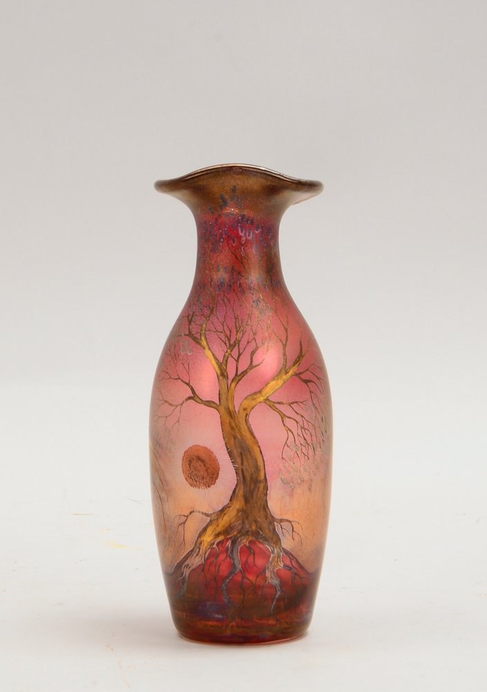Freiherr von Poschinger, Künstler Glasvase, 'Libellen in Landschaft', sign./dat.