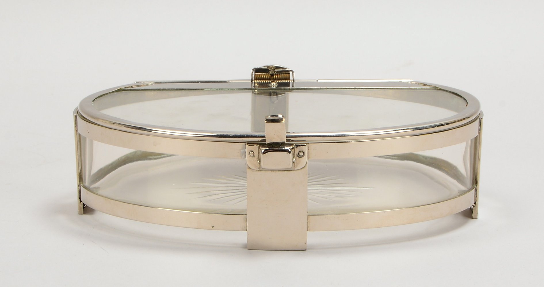 Konfekt-/Gebäckdose, Glas mit Stern beschl., Metallmontur/Silberauflage, mit Glasdeckel