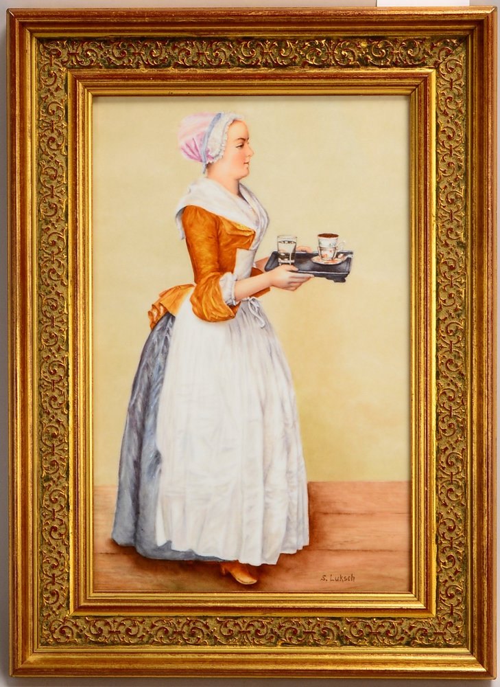 Potschappel/Dresden, Porz.-Bildplatte, 'Das Schokoladenmädchen', sign. 'S. Luksch', ger.