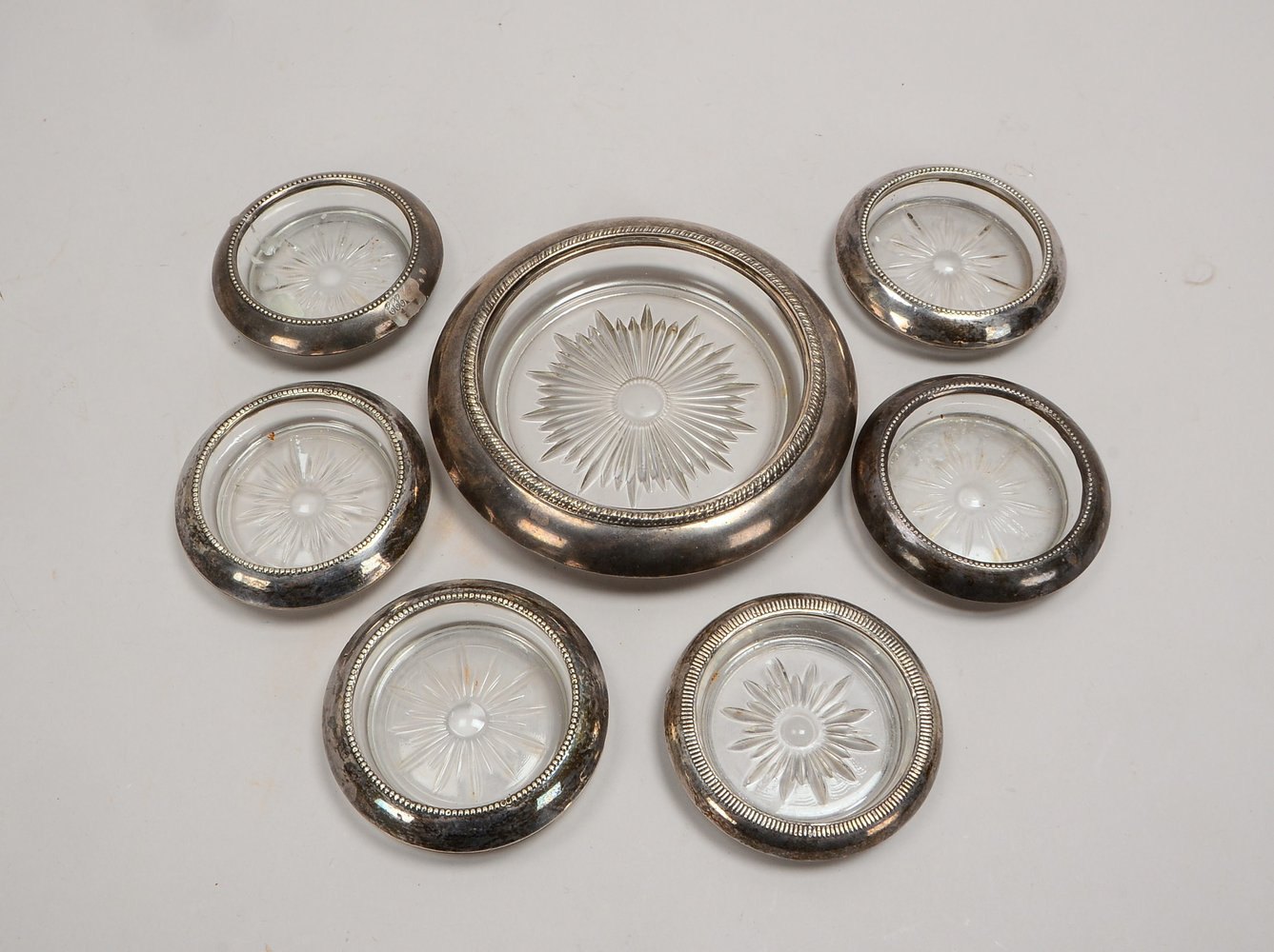 Konfekt-Anbietset, 7-tlg., Kristallglas mit Silber-Montierung; Ø 17 cm/Ø 10 cm