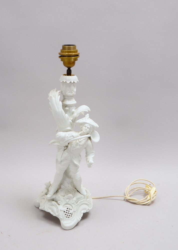 Scheibe-Alsbach, figürl. Biskuitporz.-Tischleuchte, 'Förster mit Waldhorn', 1-fl.