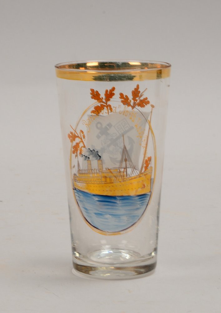 Künstlerglas mit Emaillemalerei, 'R.P.D. Barbarossa - NDL Bremen', Entw. Ludwig Hohlwein