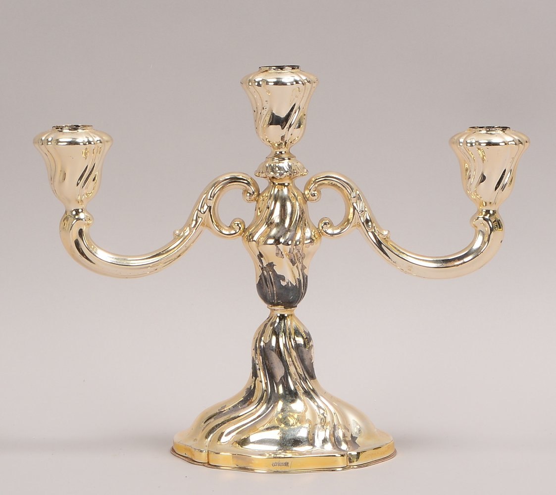 Tischkerzenleuchter, 925 Sterlings., 3-fl., barocke Form, Metall-Bodenpl.; Gew. 538 g