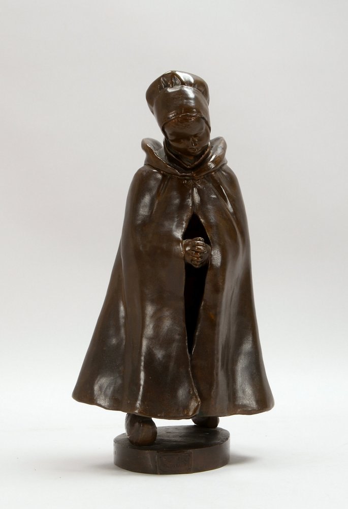 Bronzeskulptur, 'Andächtiges Mädchen', sign. und ortsbez. 'F. Intze, Ddf.'; Höhe 34 cm