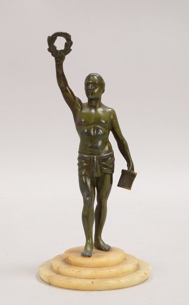 Bronze, 'Griech-/röm. Feldherr mit Schriftrolle', mit grüner Patina, unsign., auf Sockel