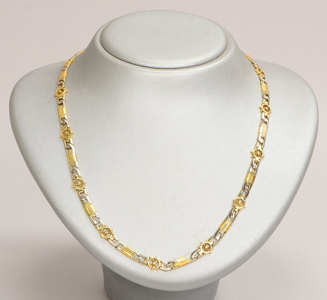 Collier, 585 GG/WG (gest.), Glieder teils durchbr. Radmotiv, mit Steckschließe, Gew. 34,50 g