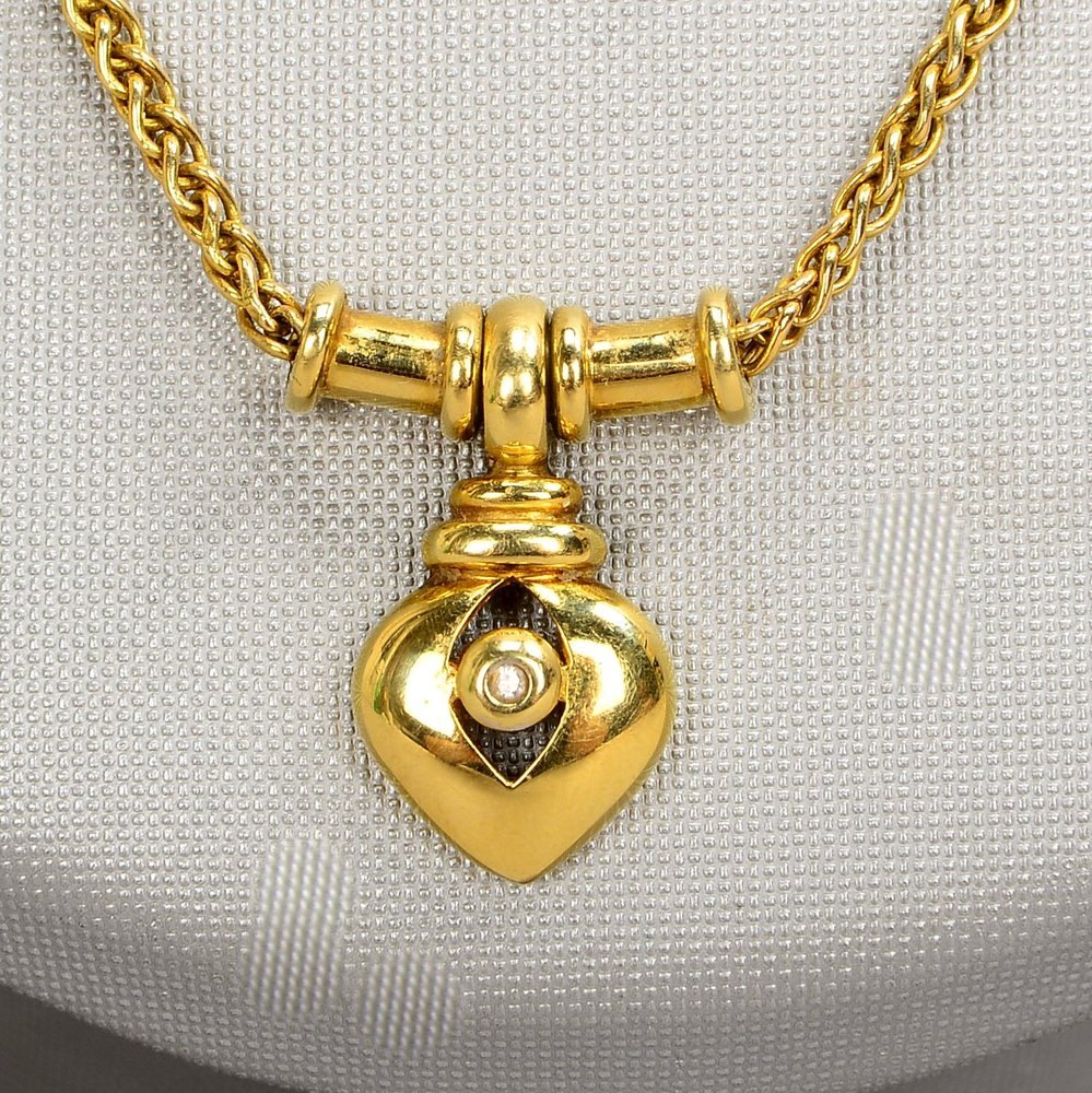 Collier, 585 GG (gest.), 'Herz'-Anh. mit kl. Brill., mit Karbinerschließe; Gew. 8,50 g
