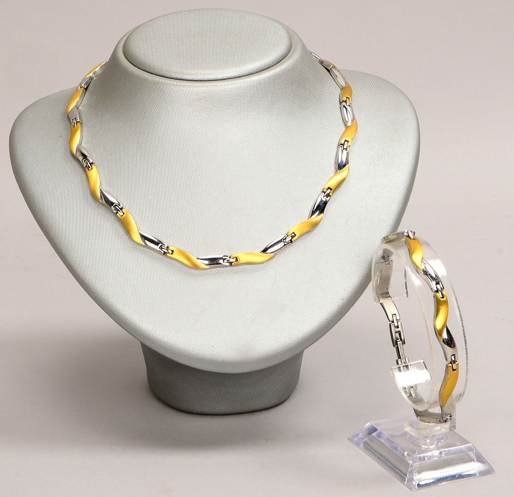 FL/Paris, Designer-Schmuckset, Edelstahl/teilvergoldet, Halskette und Armband