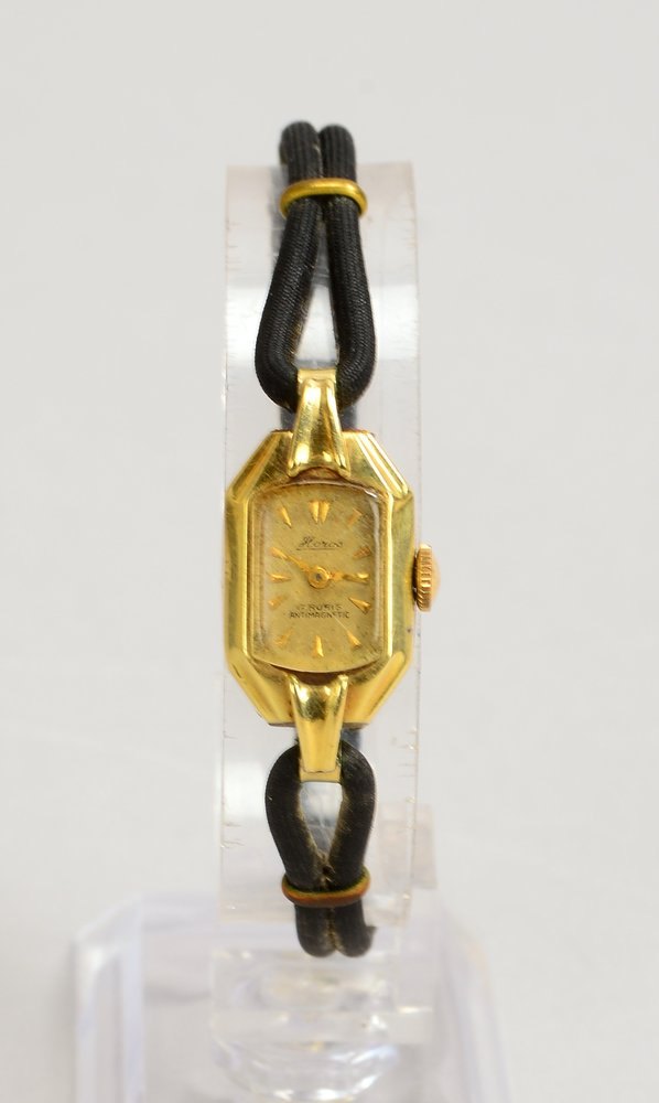DAU Horos, 585 GG-Gehäuse mit schw. Kordelband - ungeprüft; Maße 14 x 22 mm