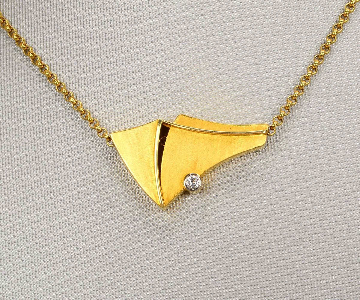 M. Falk, Erbskette mit Anh., 585 GG (gest.), Anh. mit kl. Brill. von ca. 0,08 ct, 'Tw-vsi'