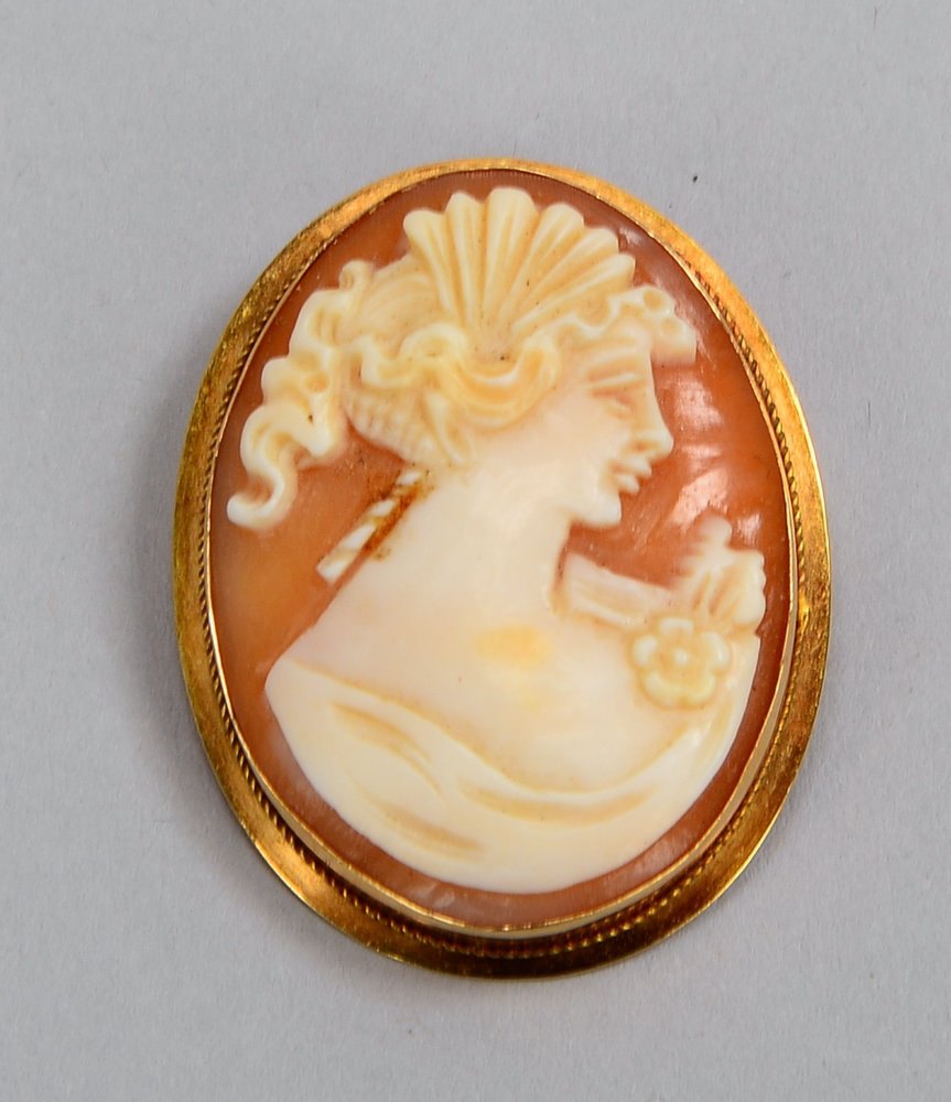 Anhänger/Brosche, 585 GG (gest.), mit Gemmenbesatz; Maße 2,5 x 3,5 cm, Gew. 6 g