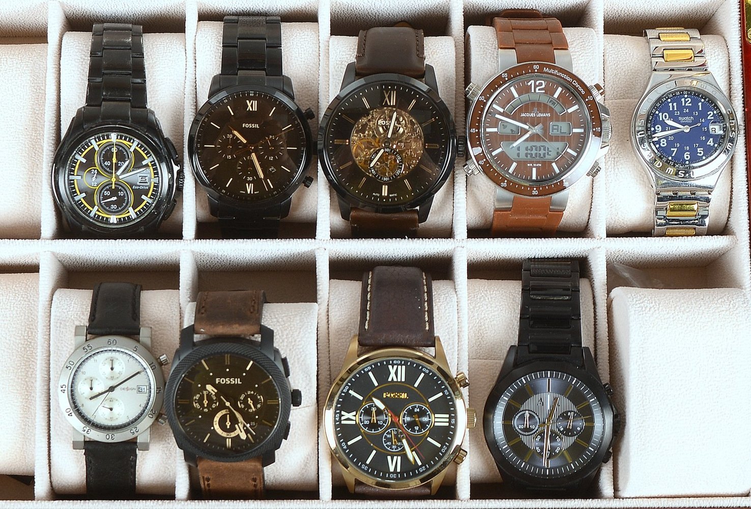 9 Armbanduhren: 4x Fossil, und Jacques Lemans, Citizen, Design, Armani, Swatch