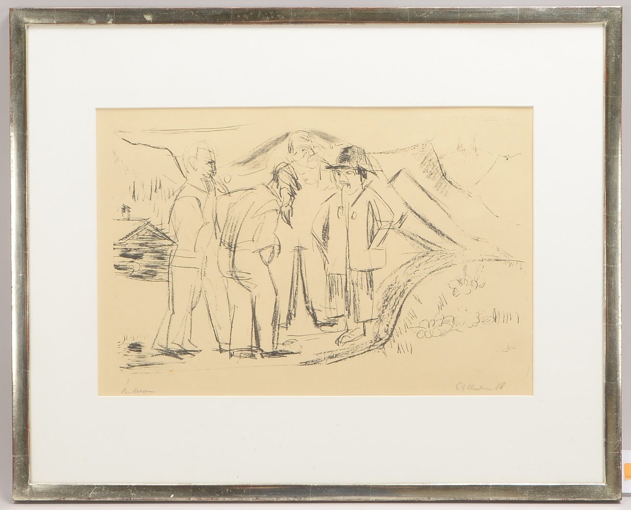 Kirchner, Ernst Ludwig, 'Wanderer', Lithogr., sign./dat., bet., unter PP hinter Glas