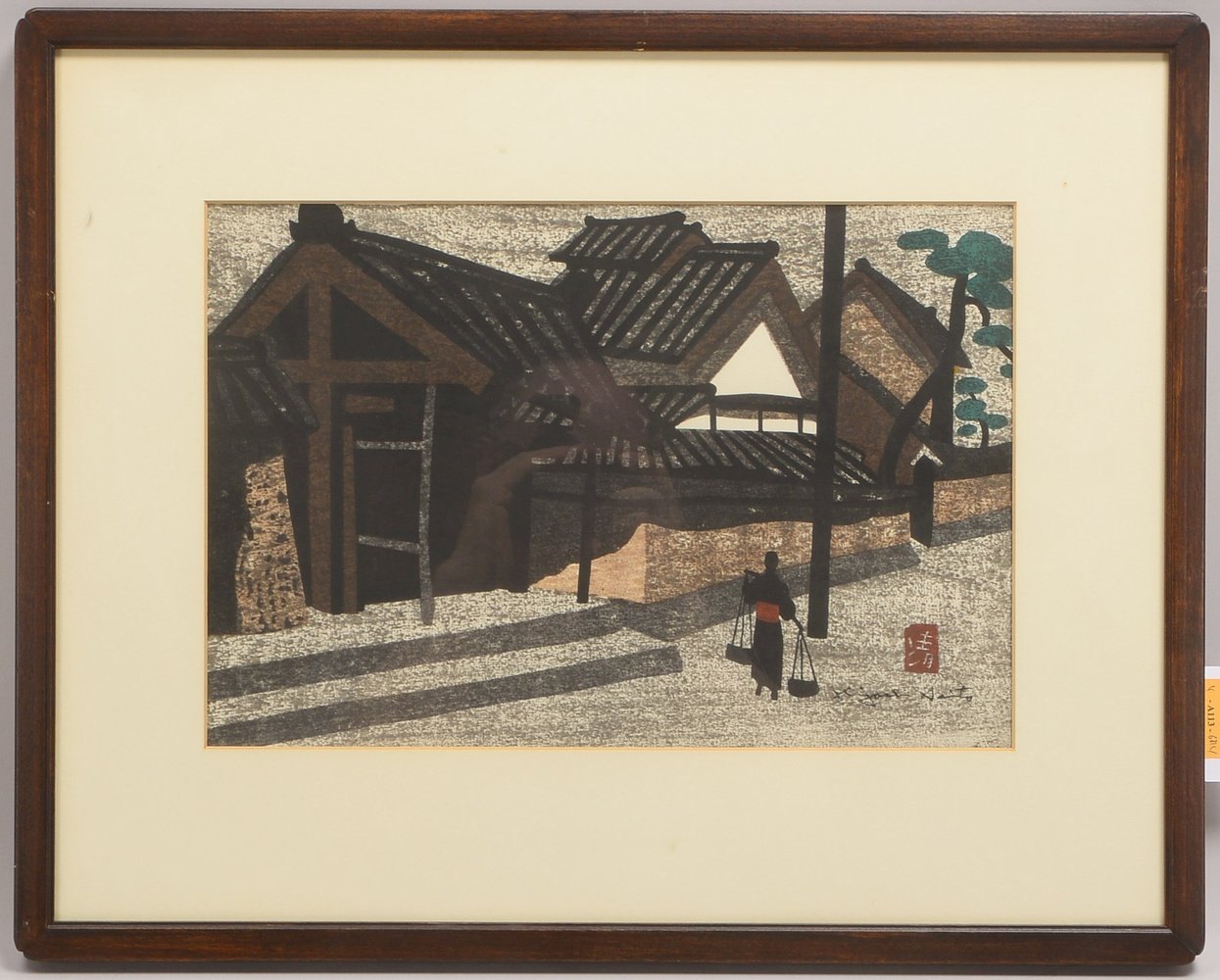 Kiyoshi, Saitio, 'Wasserträger in Aizu', Farbholzschnitt, sign./gest., unter PP hinter Glas