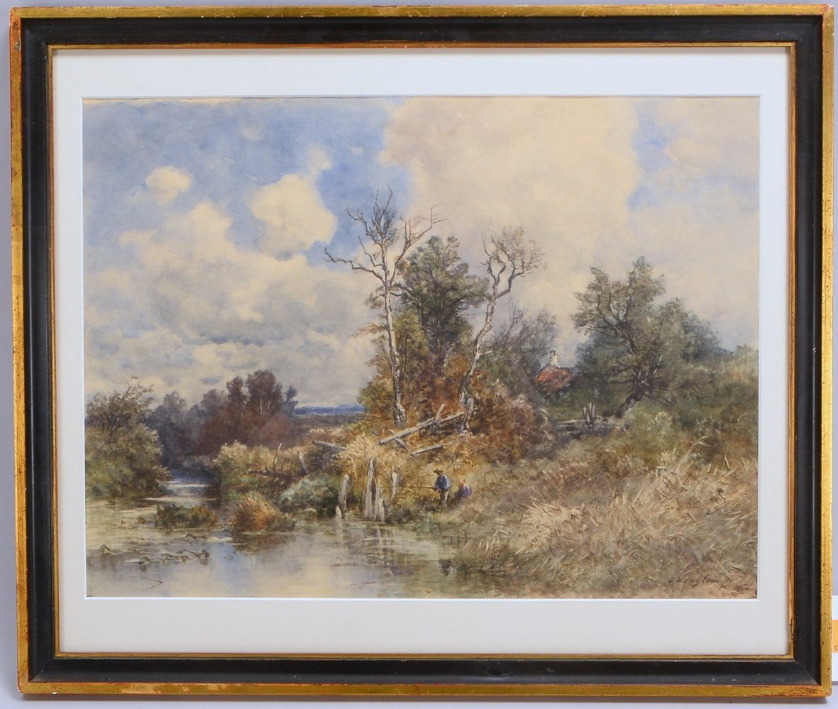 Wenglein, Josef, 'Angler in oberbayr. Landschaft', Aquarell, unten re. sign./ortsbez.