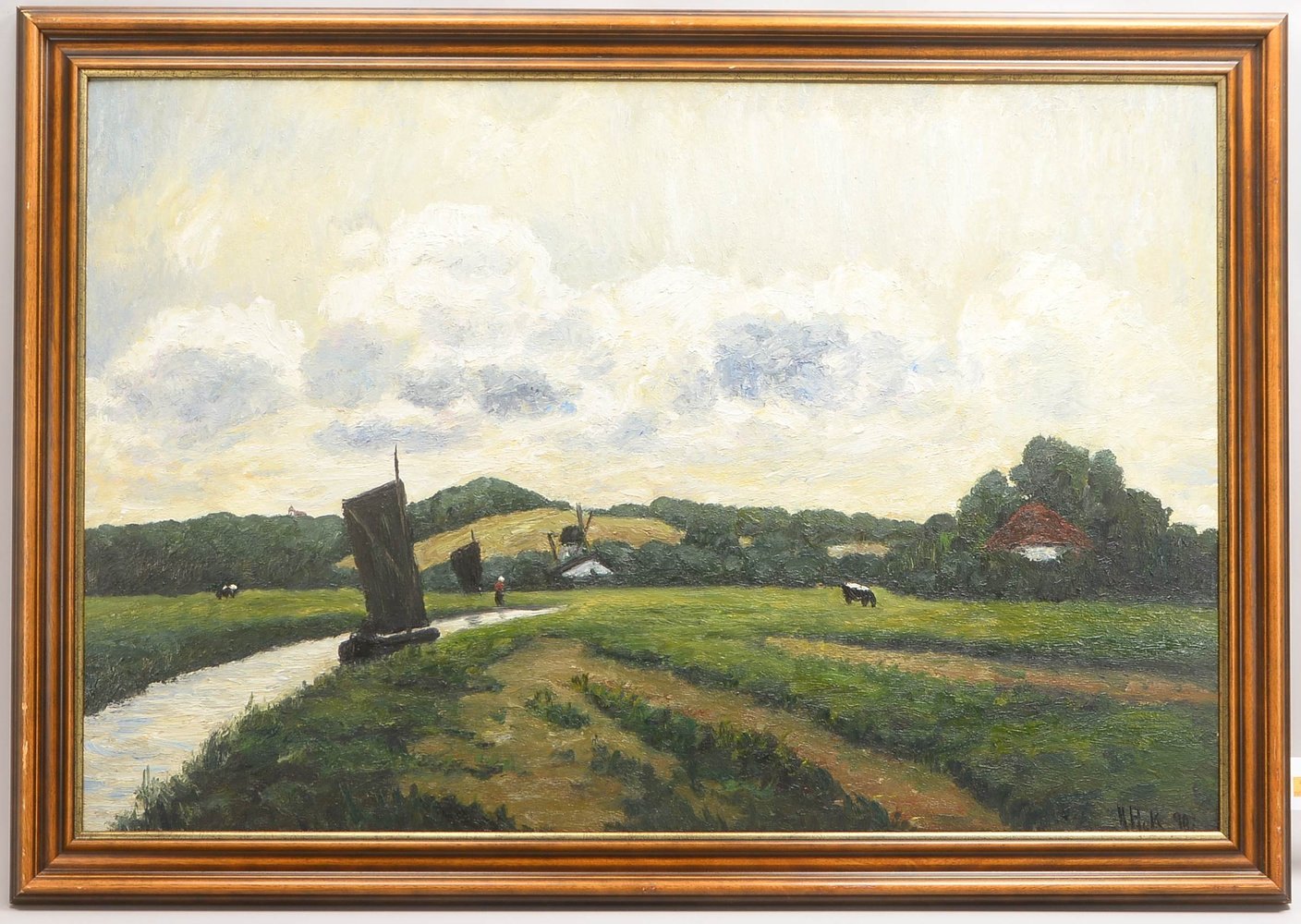 Pick, Hans, 'Worpsw. Idyll mit Torfkahn', Öl/Hf, sign./dat.; Rahmenmaße 93,5 x 133,5 cm