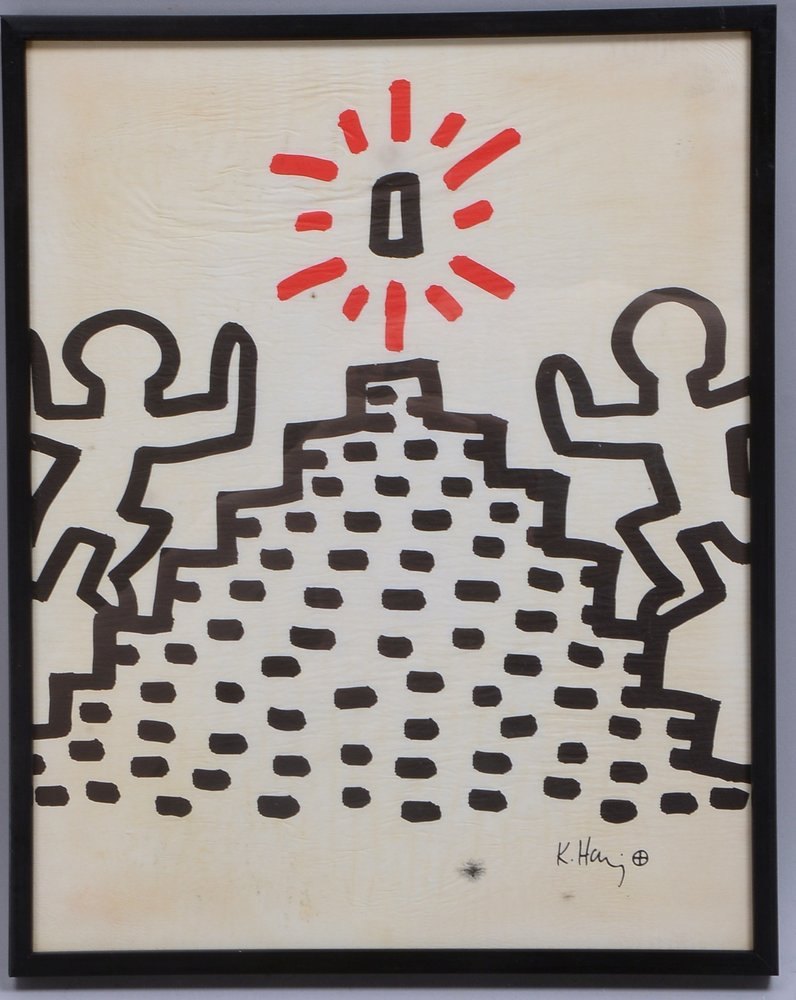 Haring, Keith, 'O.T.', Offset-Lithografie auf Bütten, im Druck sign., hinter Glas ger.