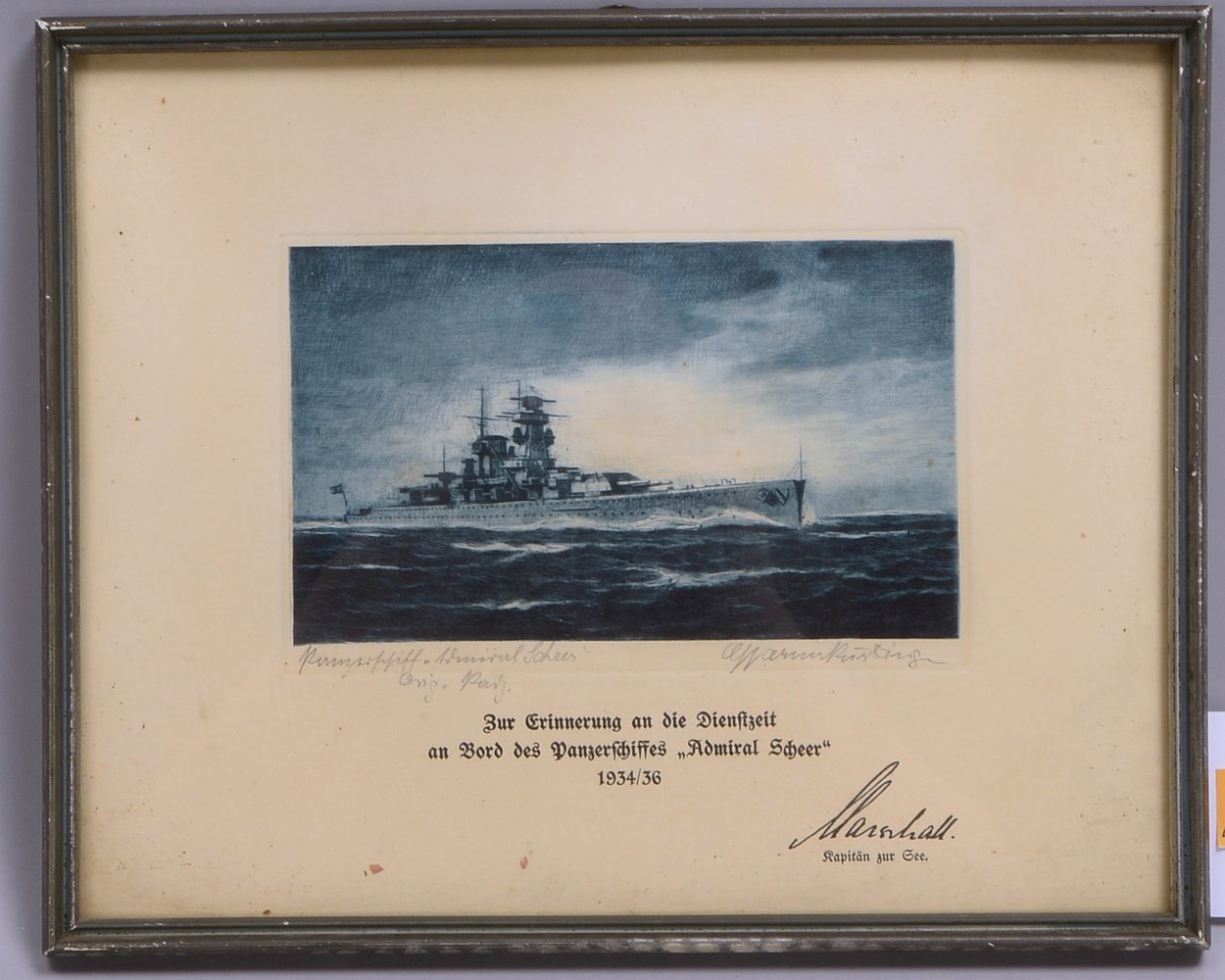 Harms-Rüstringen, Georg 'Panzerschiff Admiral Scheer', Rad., sign./bet.; Rahmenmaße 25 x 31 cm