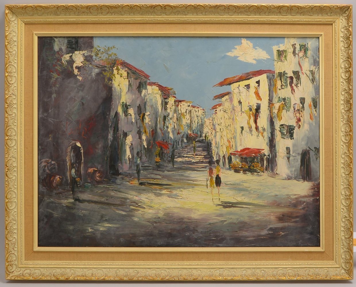 Impress. Gemälde, 'Ital. Stadtgasse', Öl/Lw, unten re. sign.; Rahmenmaße 75,5 x 95,5 cm
