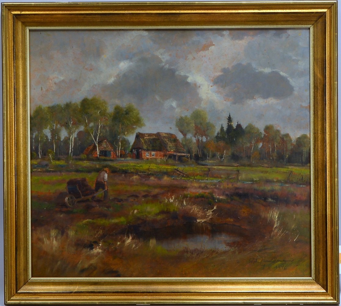 Zimmermann, Erich, 'Torfbauer im Moor', Öl/Lw, sign./dat.; Rahmenmaße 58 x 65 cm