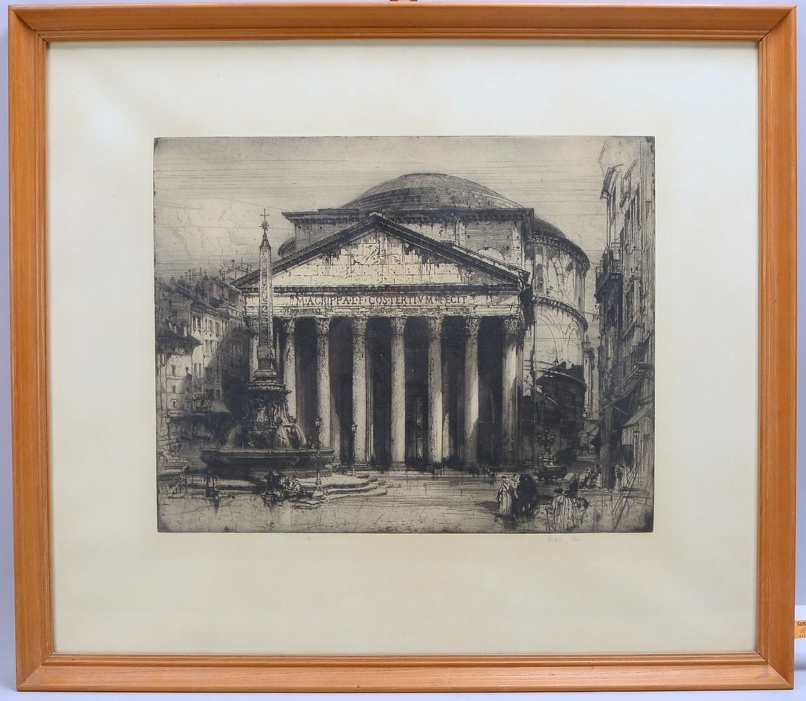 Kaltnadelradierung, 'The Pantheon - Rome', hinter Glas; Rahmenmaße 76 x 86 cm