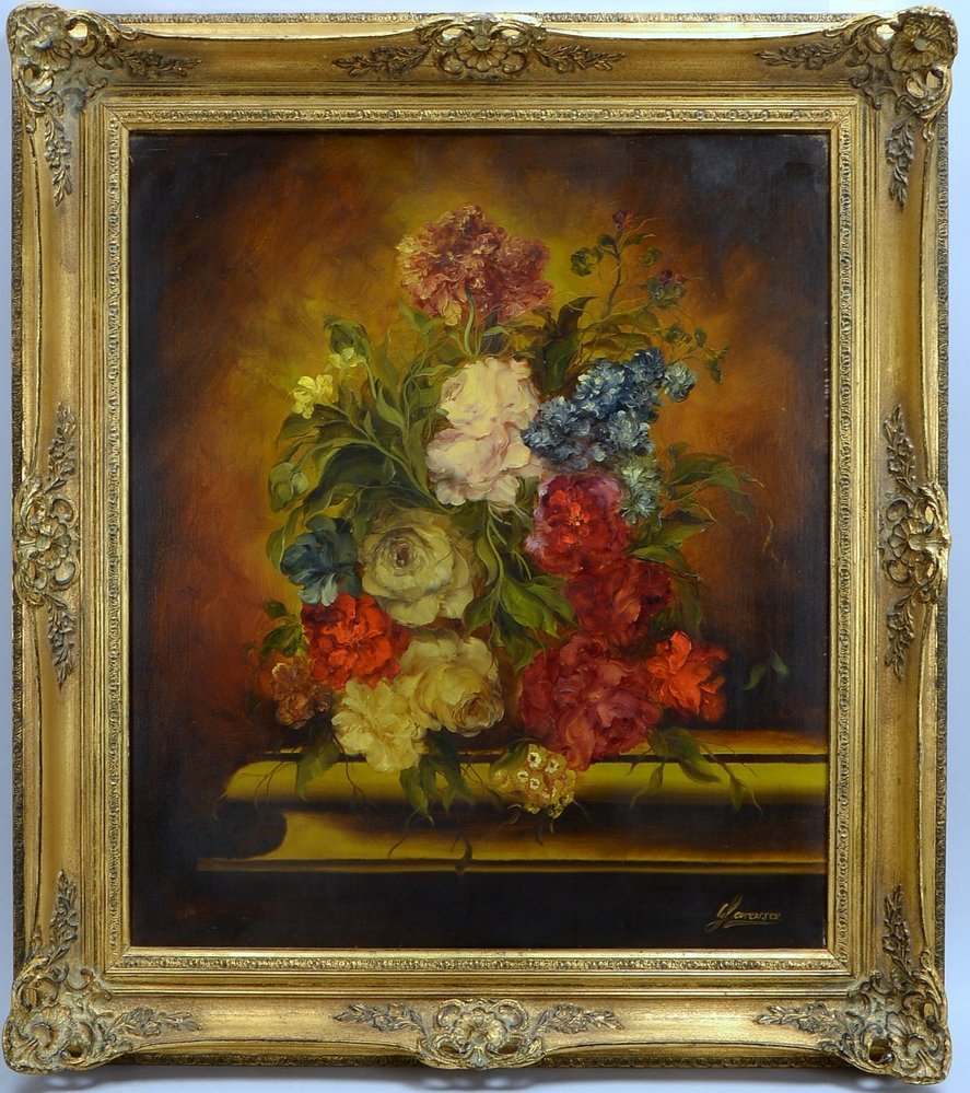 Garossa, Heinrich, 'Blumenstillleben', Öl/Lw, unten re. sign.; Rahmenmaße 88,5 x 78,5 cm