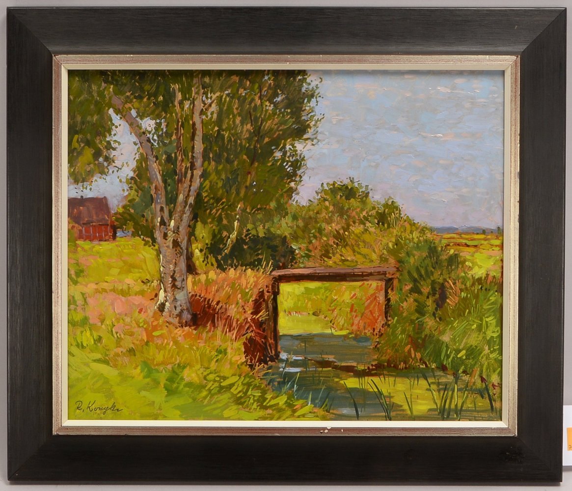 Koepke, Robert, 'Brücke im Moorkanal', Öl/Hf, unten li. sign.; Rahmenmaße 42,5 x 50 cm
