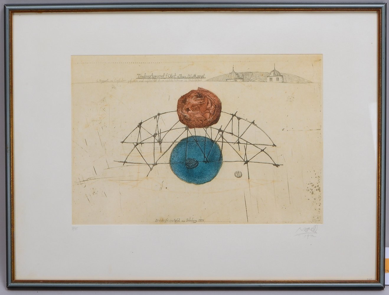 Morell, Pit, 'Brücke für einen Apfel...', Farbrad., sign./dat. '1972', hinter Glas ger.