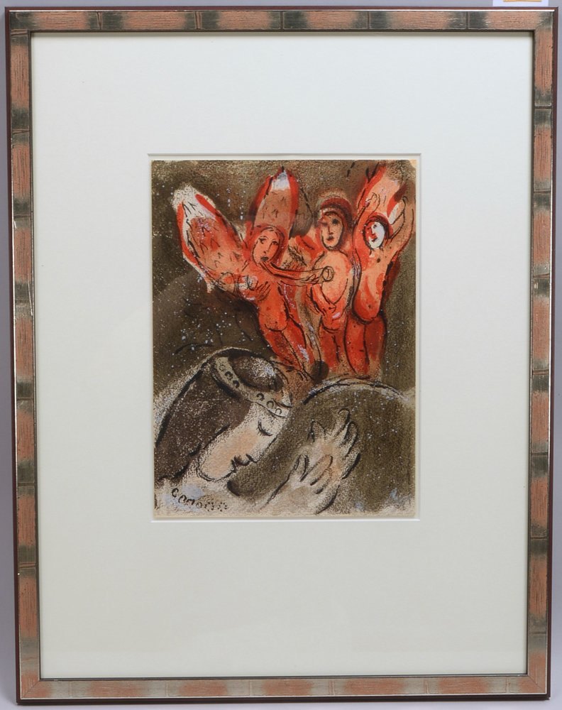 Chagall, Marc, 'Sarah und die Engel', Farblithogr., unsign., unter PP hinter Glas