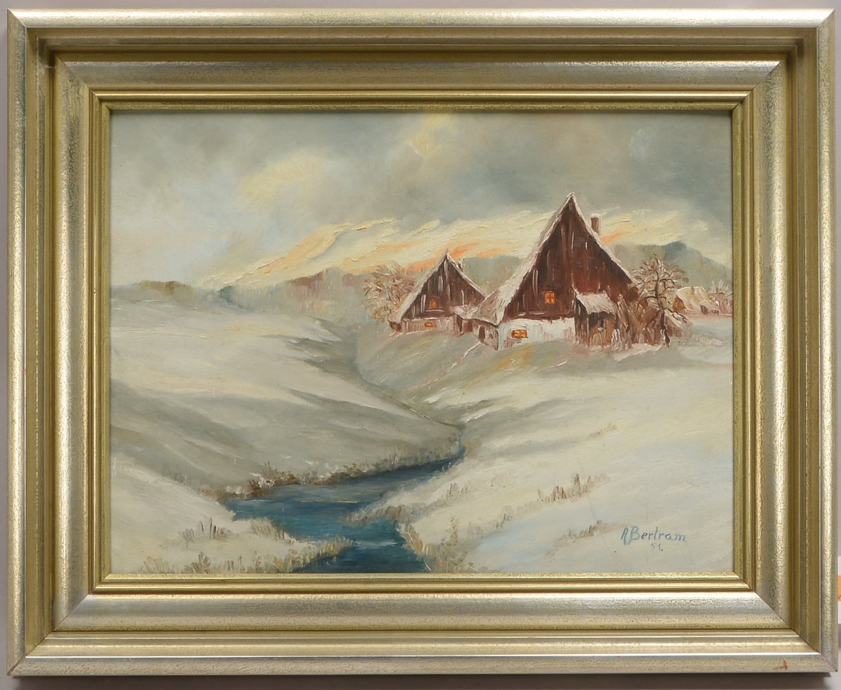Bertram, A., 'Winterlandschaft', Öl/Mk, sign./dat. (19)'51'; Rahmenmaße 53 x 66 cm